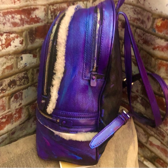Michael Kors Metallic Purple Blu Multi Color Leather Backpack W/Faux Fur - Picture 7 of 14
